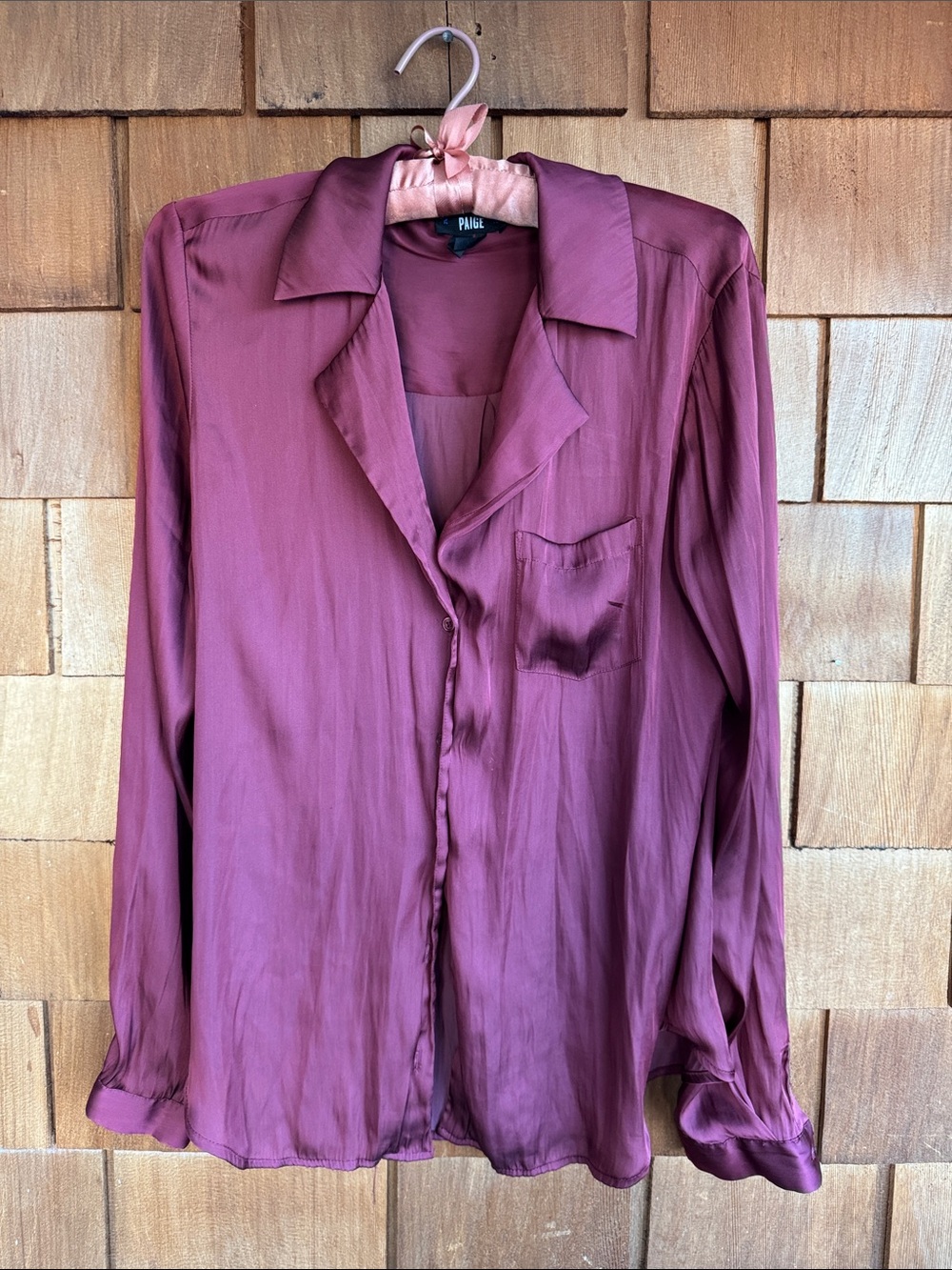 PAIGE Plum Satin Button-Down Blouse